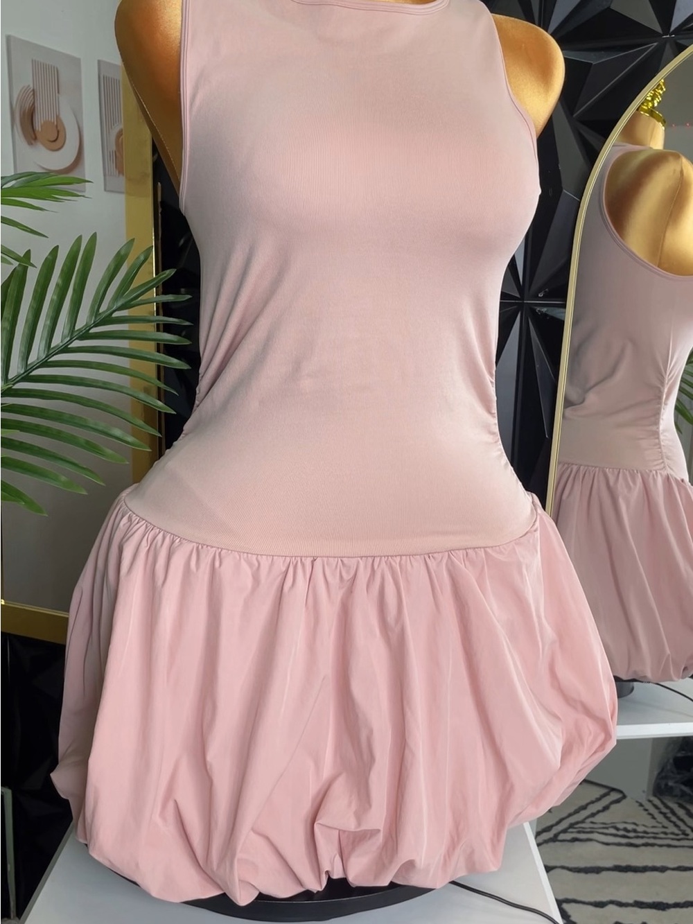 🔥👗Women’s Pink Bubble Hem Tank Dress